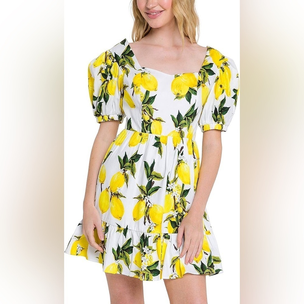 English Factory Women's Lemon Print Mini Dress XS Summer